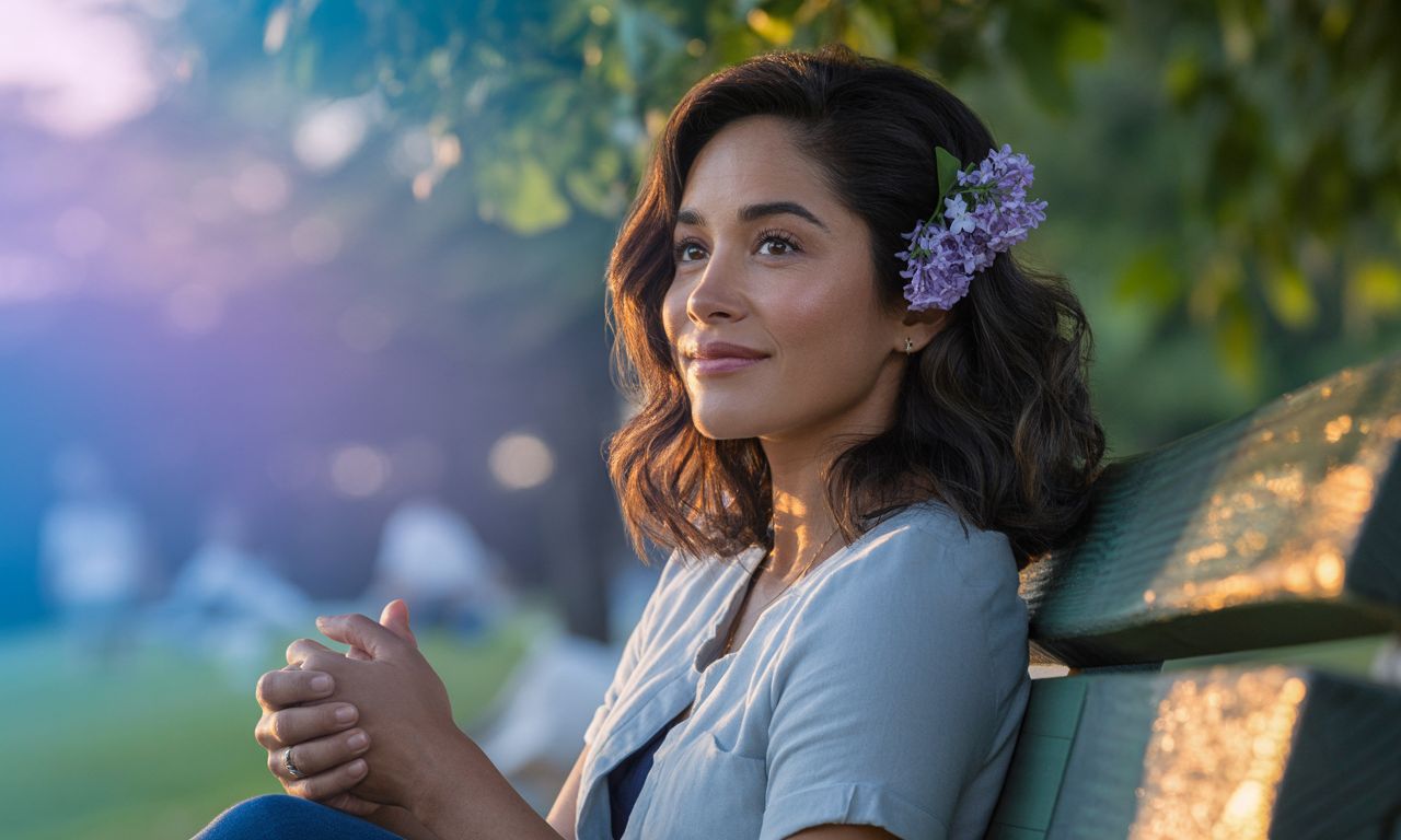 Mulher planejando 2026 com serenidade em ambiente feminino e acolhedor.